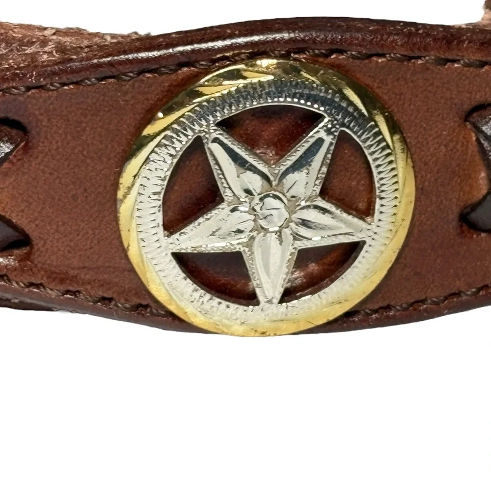 Brown Leather Western Belt with Silver Gold Conchos 26